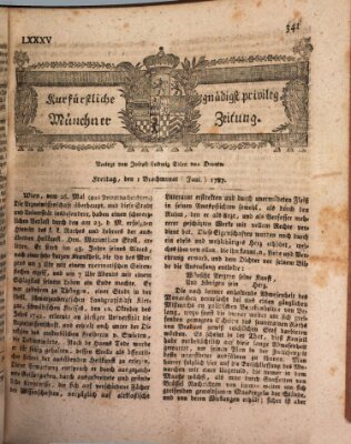 Kurfürstlich gnädigst privilegirte Münchner-Zeitung (Süddeutsche Presse) Freitag 1. Juni 1787