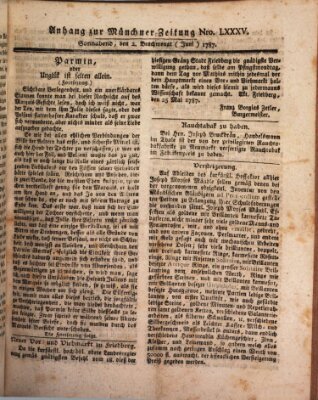 Kurfürstlich gnädigst privilegirte Münchner-Zeitung (Süddeutsche Presse) Samstag 2. Juni 1787