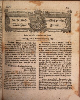 Kurfürstlich gnädigst privilegirte Münchner-Zeitung (Süddeutsche Presse) Montag 18. Juni 1787