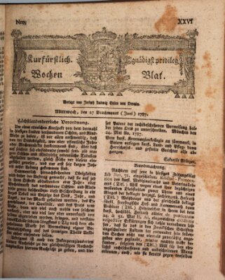 Kurfürstlich gnädigst privilegirte Münchner-Zeitung (Süddeutsche Presse) Mittwoch 27. Juni 1787