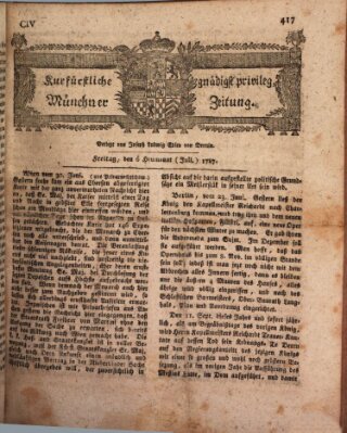 Kurfürstlich gnädigst privilegirte Münchner-Zeitung (Süddeutsche Presse) Freitag 6. Juli 1787