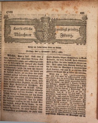 Kurfürstlich gnädigst privilegirte Münchner-Zeitung (Süddeutsche Presse) Freitag 13. Juli 1787