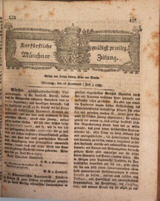 Kurfürstlich gnädigst privilegirte Münchner-Zeitung (Süddeutsche Presse) Montag 16. Juli 1787