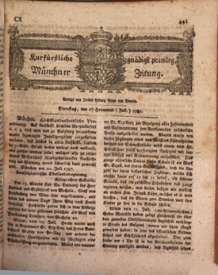 Kurfürstlich gnädigst privilegirte Münchner-Zeitung (Süddeutsche Presse) Dienstag 17. Juli 1787