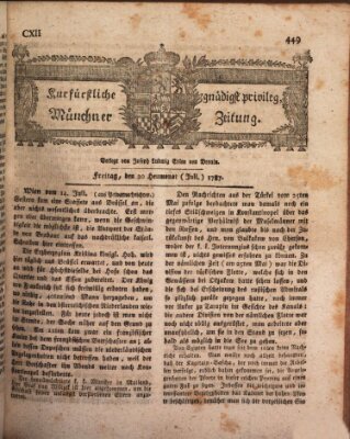 Kurfürstlich gnädigst privilegirte Münchner-Zeitung (Süddeutsche Presse) Freitag 20. Juli 1787