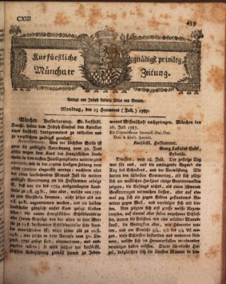 Kurfürstlich gnädigst privilegirte Münchner-Zeitung (Süddeutsche Presse) Montag 23. Juli 1787