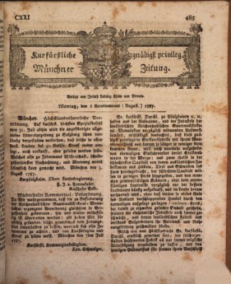 Kurfürstlich gnädigst privilegirte Münchner-Zeitung (Süddeutsche Presse) Montag 6. August 1787