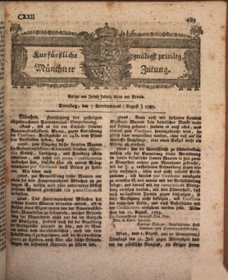 Kurfürstlich gnädigst privilegirte Münchner-Zeitung (Süddeutsche Presse) Dienstag 7. August 1787