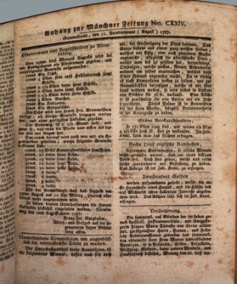 Kurfürstlich gnädigst privilegirte Münchner-Zeitung (Süddeutsche Presse) Samstag 11. August 1787