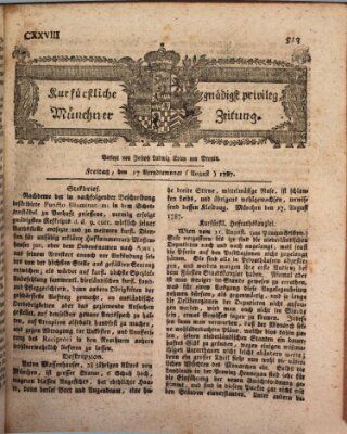 Kurfürstlich gnädigst privilegirte Münchner-Zeitung (Süddeutsche Presse) Freitag 17. August 1787