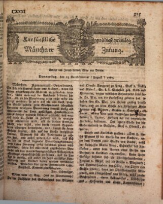 Kurfürstlich gnädigst privilegirte Münchner-Zeitung (Süddeutsche Presse) Donnerstag 23. August 1787