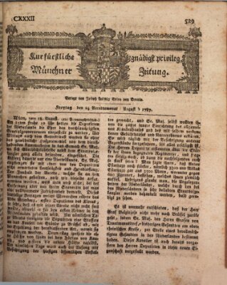 Kurfürstlich gnädigst privilegirte Münchner-Zeitung (Süddeutsche Presse) Freitag 24. August 1787