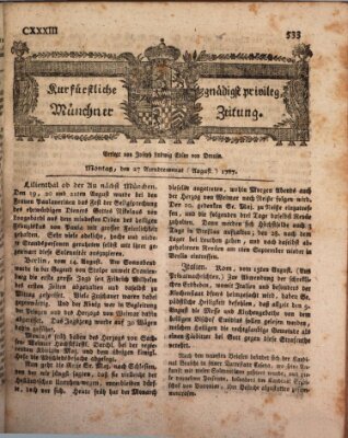 Kurfürstlich gnädigst privilegirte Münchner-Zeitung (Süddeutsche Presse) Montag 27. August 1787