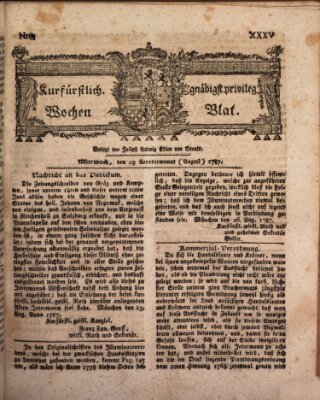 Kurfürstlich gnädigst privilegirte Münchner-Zeitung (Süddeutsche Presse) Mittwoch 29. August 1787