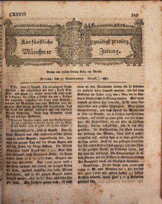 Kurfürstlich gnädigst privilegirte Münchner-Zeitung (Süddeutsche Presse) Freitag 31. August 1787