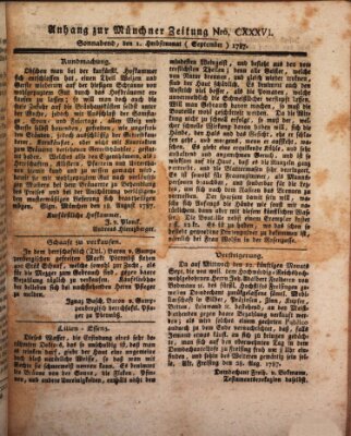 Kurfürstlich gnädigst privilegirte Münchner-Zeitung (Süddeutsche Presse) Samstag 1. September 1787