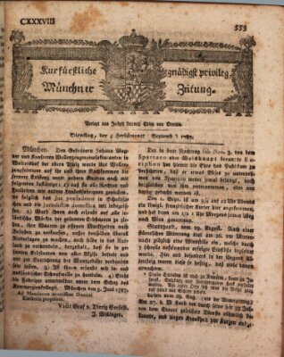 Kurfürstlich gnädigst privilegirte Münchner-Zeitung (Süddeutsche Presse) Dienstag 4. September 1787