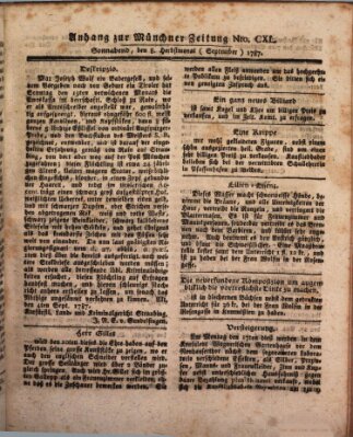 Kurfürstlich gnädigst privilegirte Münchner-Zeitung (Süddeutsche Presse) Samstag 8. September 1787