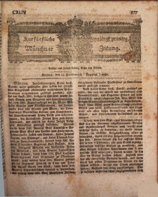 Kurfürstlich gnädigst privilegirte Münchner-Zeitung (Süddeutsche Presse) Freitag 14. September 1787