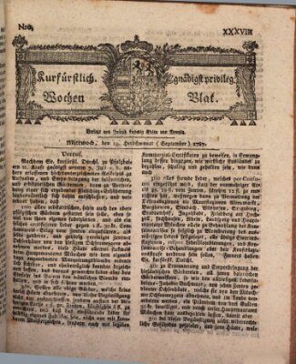 Kurfürstlich gnädigst privilegirte Münchner-Zeitung (Süddeutsche Presse) Mittwoch 19. September 1787