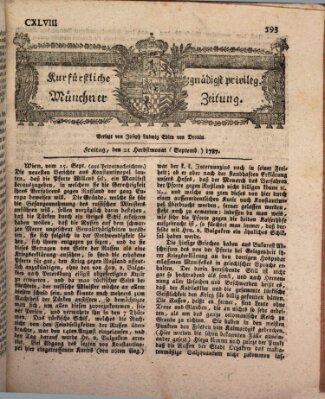 Kurfürstlich gnädigst privilegirte Münchner-Zeitung (Süddeutsche Presse) Freitag 21. September 1787