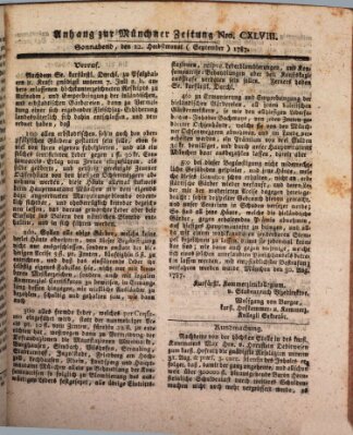 Kurfürstlich gnädigst privilegirte Münchner-Zeitung (Süddeutsche Presse) Samstag 22. September 1787