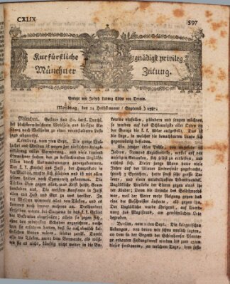 Kurfürstlich gnädigst privilegirte Münchner-Zeitung (Süddeutsche Presse) Montag 24. September 1787