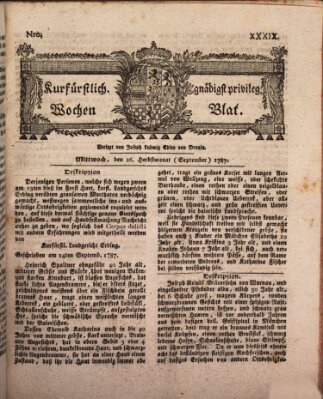 Kurfürstlich gnädigst privilegirte Münchner-Zeitung (Süddeutsche Presse) Mittwoch 26. September 1787