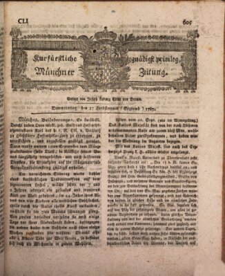 Kurfürstlich gnädigst privilegirte Münchner-Zeitung (Süddeutsche Presse) Donnerstag 27. September 1787