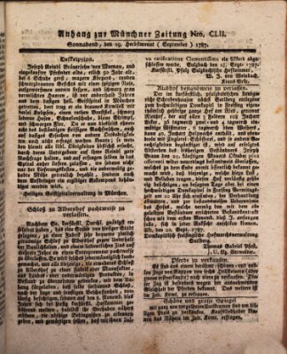 Kurfürstlich gnädigst privilegirte Münchner-Zeitung (Süddeutsche Presse) Samstag 29. September 1787