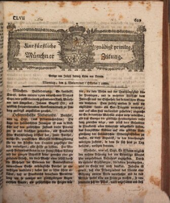 Kurfürstlich gnädigst privilegirte Münchner-Zeitung (Süddeutsche Presse) Montag 8. Oktober 1787