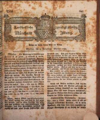 Kurfürstlich gnädigst privilegirte Münchner-Zeitung (Süddeutsche Presse) Montag 15. Oktober 1787