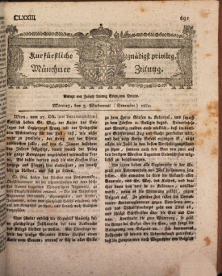 Kurfürstlich gnädigst privilegirte Münchner-Zeitung (Süddeutsche Presse) Montag 5. November 1787