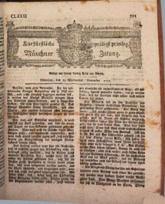 Kurfürstlich gnädigst privilegirte Münchner-Zeitung (Süddeutsche Presse) Montag 19. November 1787