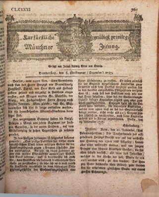 Kurfürstlich gnädigst privilegirte Münchner-Zeitung (Süddeutsche Presse) Donnerstag 6. Dezember 1787