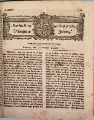 Kurfürstlich gnädigst privilegirte Münchner-Zeitung (Süddeutsche Presse) Dienstag 11. Dezember 1787