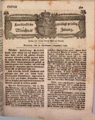 Kurfürstlich gnädigst privilegirte Münchner-Zeitung (Süddeutsche Presse) Dienstag 18. Dezember 1787