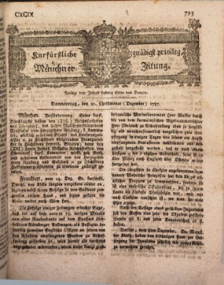 Kurfürstlich gnädigst privilegirte Münchner-Zeitung (Süddeutsche Presse) Donnerstag 20. Dezember 1787