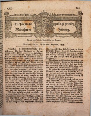 Kurfürstlich gnädigst privilegirte Münchner-Zeitung (Süddeutsche Presse) Montag 24. Dezember 1787