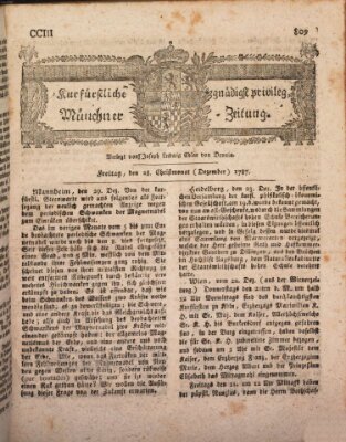 Kurfürstlich gnädigst privilegirte Münchner-Zeitung (Süddeutsche Presse) Freitag 28. Dezember 1787