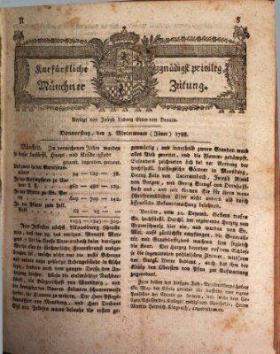 Kurfürstlich gnädigst privilegirte Münchner-Zeitung (Süddeutsche Presse) Donnerstag 3. Januar 1788