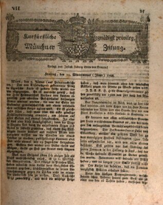 Kurfürstlich gnädigst privilegirte Münchner-Zeitung (Süddeutsche Presse) Freitag 11. Januar 1788