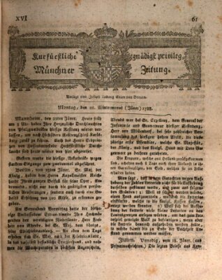 Kurfürstlich gnädigst privilegirte Münchner-Zeitung (Süddeutsche Presse) Montag 28. Januar 1788