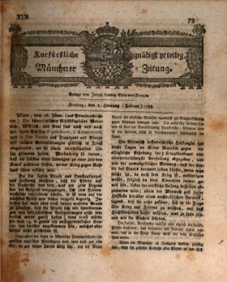 Kurfürstlich gnädigst privilegirte Münchner-Zeitung (Süddeutsche Presse) Freitag 1. Februar 1788