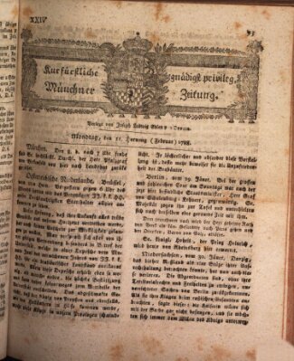 Kurfürstlich gnädigst privilegirte Münchner-Zeitung (Süddeutsche Presse) Montag 11. Februar 1788