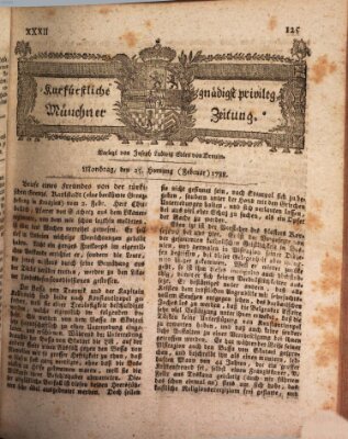 Kurfürstlich gnädigst privilegirte Münchner-Zeitung (Süddeutsche Presse) Montag 25. Februar 1788