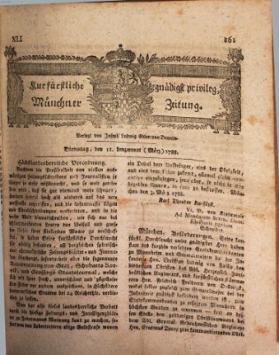 Kurfürstlich gnädigst privilegirte Münchner-Zeitung (Süddeutsche Presse) Dienstag 11. März 1788