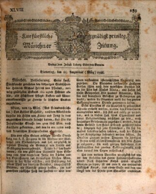 Kurfürstlich gnädigst privilegirte Münchner-Zeitung (Süddeutsche Presse) Dienstag 25. März 1788