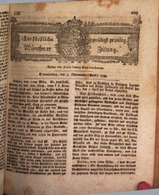 Kurfürstlich gnädigst privilegirte Münchner-Zeitung (Süddeutsche Presse) Donnerstag 3. April 1788