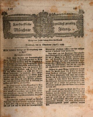 Kurfürstlich gnädigst privilegirte Münchner-Zeitung (Süddeutsche Presse) Dienstag 8. April 1788